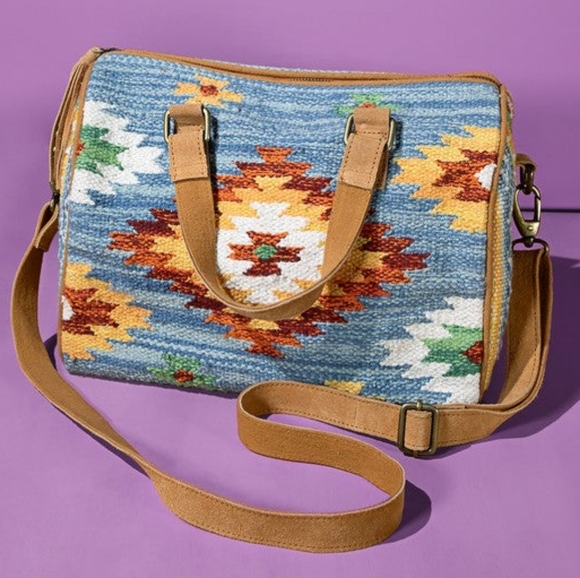 Handmade Boho Chic Satchel / Boston Bag - Navajo Aztec Inspired Design - Picture 2 of 14